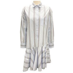 Brunello Cucinelli Light Blue Striped Drop Waist Cotton Shirtdress